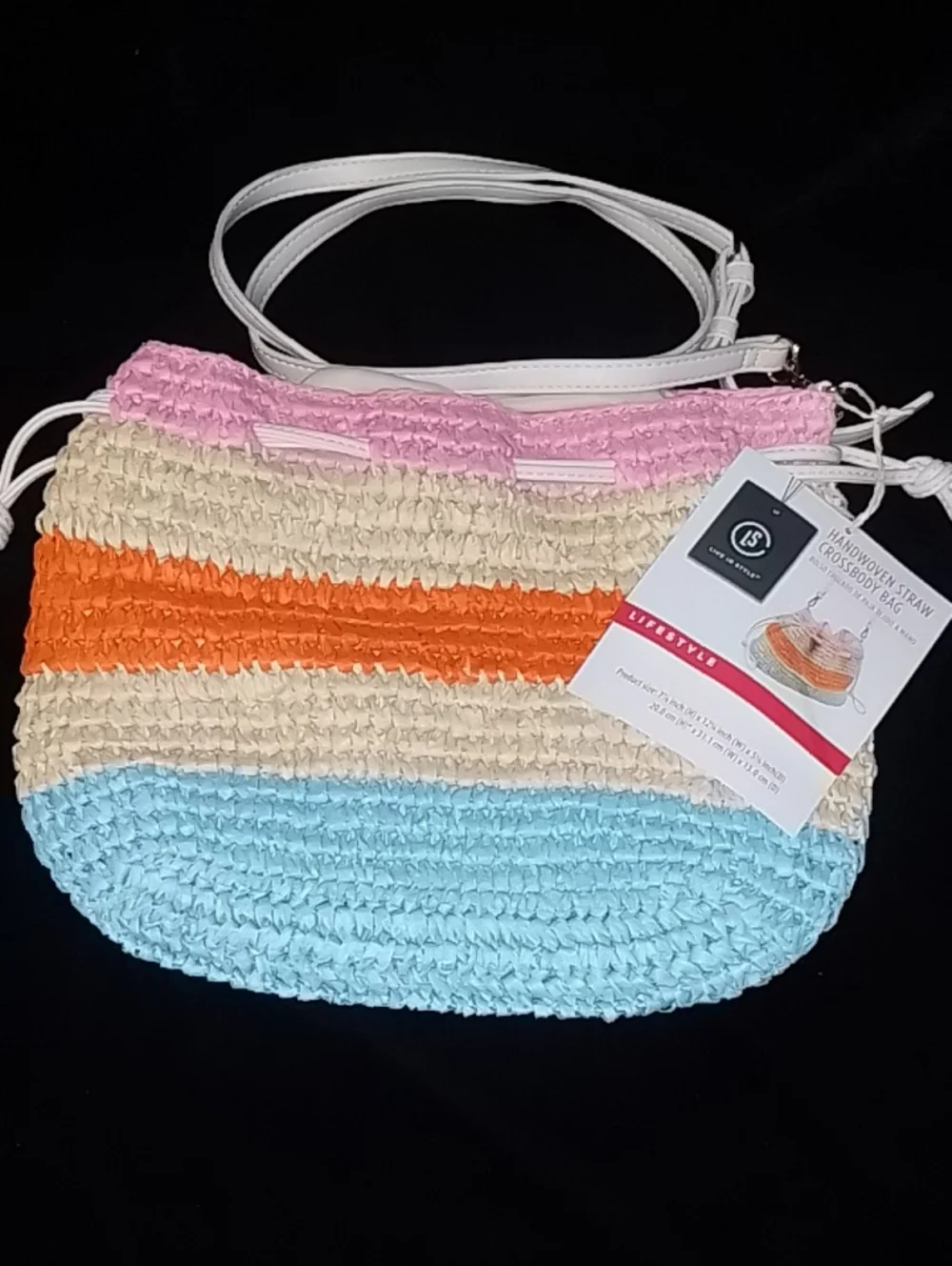 Striped Handwoven Crossbody Bag - Pink, Cream, Orange & Blue